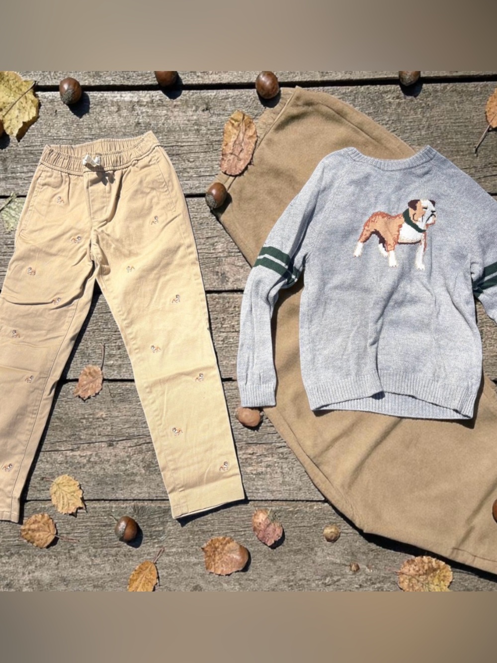 Janie and Jack Tan Corduroy Pants with Embroidered Detail